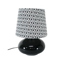49cm Ceramic Table Lamp with Black/White Pattern Linen Shade