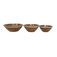 3pce 30cm Set of Natural Wooden Bowls with Deco Stripe Great for Salads Food Keys & Trinkets