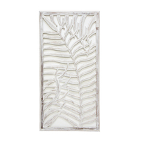 1pce 60x120cm Palm Leaf Wooden Carved Wall Art White Colour Large Rectangle Piece