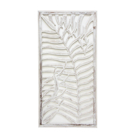 1pce 60x120cm Palm Leaf Wooden Carved Wall Art White Colour Large Rectangle Piece