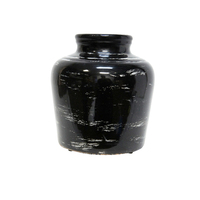 1pce 26cm Bana Black Ceramic Vase Stone Look For Flowers & Plant Display