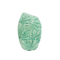 1pce 39cm Multi Palm Leaf Design Vase Green Ceramic For Flowers & Plants