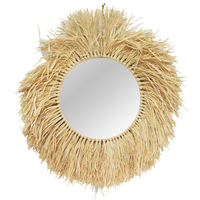 1pce 85cm Raffia Mirror Bohemian Wall Art Beautiful Design Loose Fringe Natural Colour