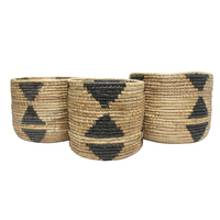 3pce Baskets Set Black & Natural Diamond Pattern Pot Plant Hider/Holder