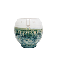1pce 19cm Happy Guy Planter Pot Blue/Green Ceramic Succulent Holder