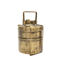 1pce 22x11cm Antique Brass Tifin Box Vintage Design with Handle Beautiful Décor
