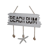 38cm Beach Bum White Wooden Hanging Sign with Rope, Shells & Starfish