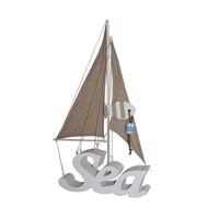 40cm Standing Sail Boat with White SEA Wording, Fish, Nautical Beach
