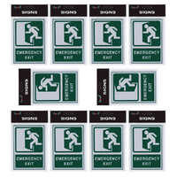 10pce Emergency Exit 18cm Signs Set Brushed Steel Green/Silver Self Adhesive 