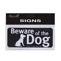Beware of the Dog Plastic with Screws Sign White / Black 20x9cm S021