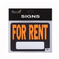 1pce For Rent Plastic Sign Black / Orange 30x23cm Display