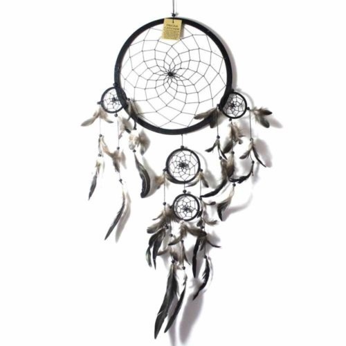 27cm Dream Catcher Black Web Design with Feathers and Beads