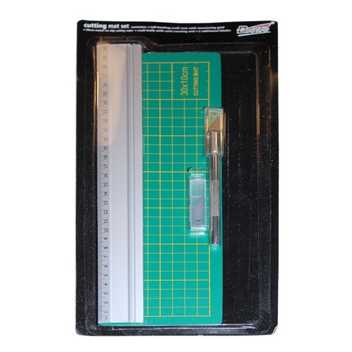 30x10cm Cutting Mat Set with Knife, 3 Blades and 30cm Steel Cutting Ruler