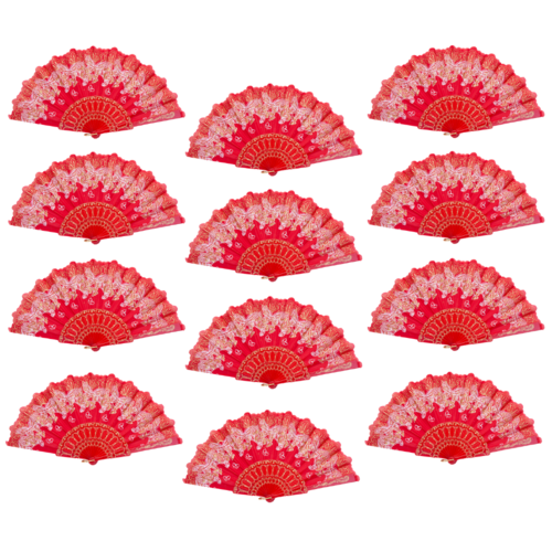 24x Red Glitter Hand Fans Beautiful Colour Butterfly Design Fold Out Party