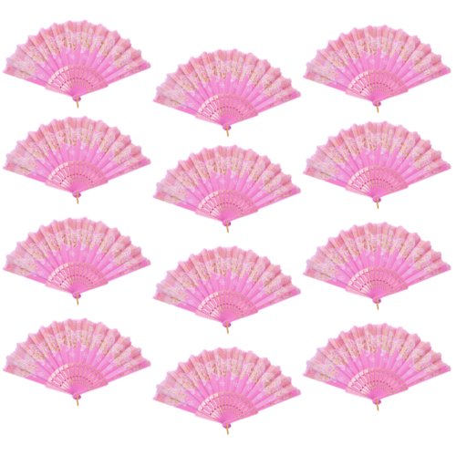 12pce Pink Glitter Hand Fan Beautiful Colour Butterfly Design Fold Out Party