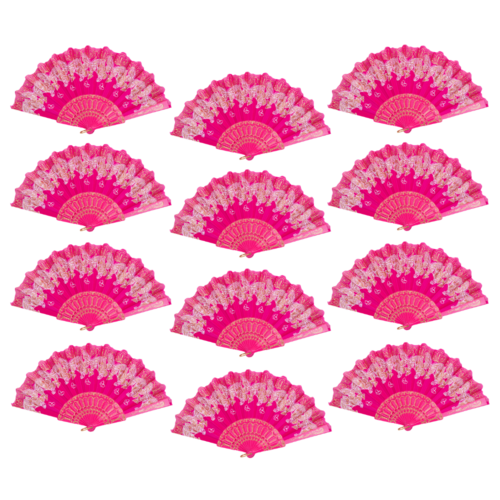 24x Hot Pink Glitter Hand Fans Beautiful Colour Butterfly Design Fold Out Party