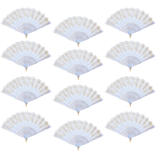 12pce White Glitter Hand Fan Beautiful Colour Butterfly Design Fold Out Party