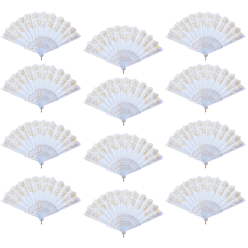 24x White Glitter Hand Fans Beautiful Colour Butterfly Design Fold Out Party