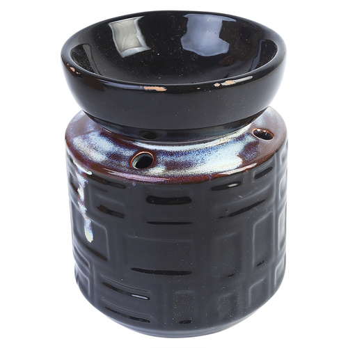 Oil Burner 12cm Round Glazed Ceramic Darker with Marble Detail