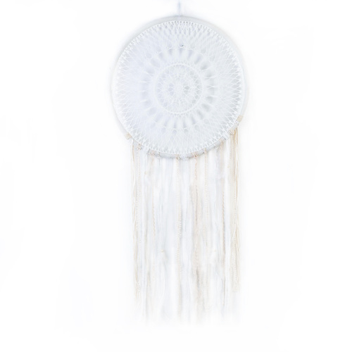 Large Dream Catcher with Ornate White Doily & White Feathers 49cm