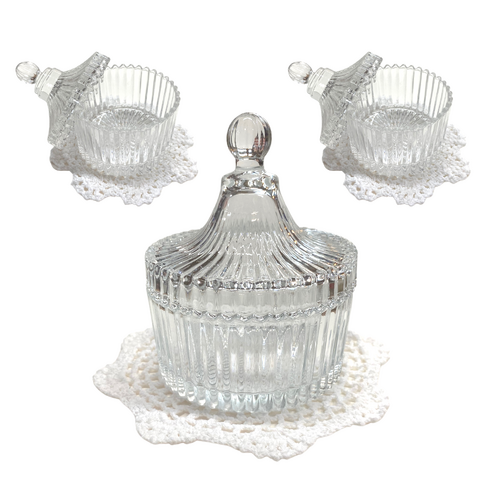 Glass Jars & Doily Placemats Table Serve Ware Set, Home Gift Bundle