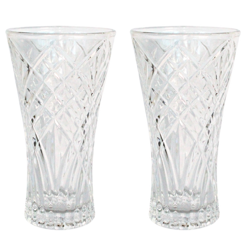 Flower Glass Vase In Vintage Style Ornate Design 23cm 2 Piece Bundled Set