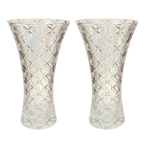 Glass Flower Vase In Ornate Vintage Style 24cm 2 Piece Bundled Set 