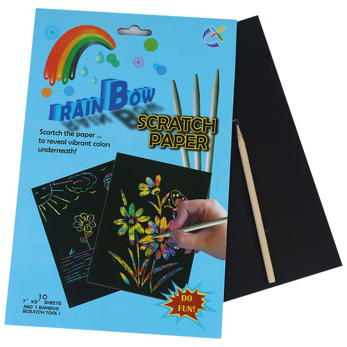 Rainbow Scratch Paper Magic Art 10 Pages A4 Book with Wooden Stylus 1pce Kids