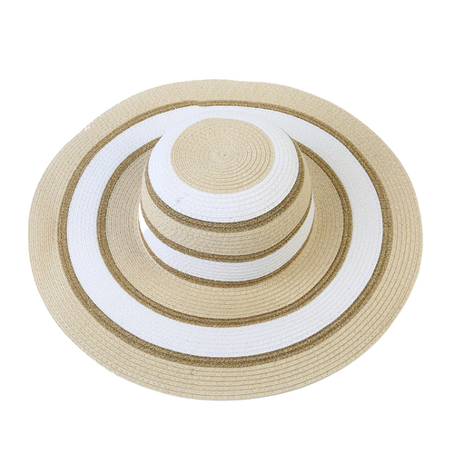 1pce Beige Wide Brim Hat Summer Party & Events Essential Gold Trim