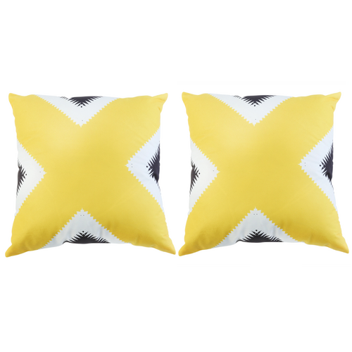 2x Cushions Yellow, White & Black Includes Insert Cross Over Design 45cm Square