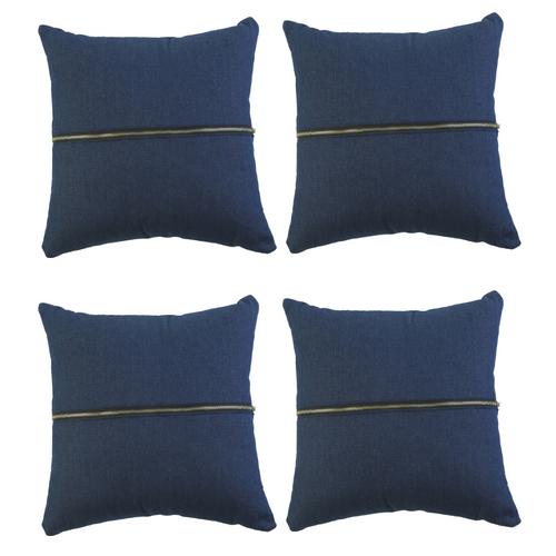 4x Cushions Set Denim Blue Chunky Zip Feature with Insert 45cm Square