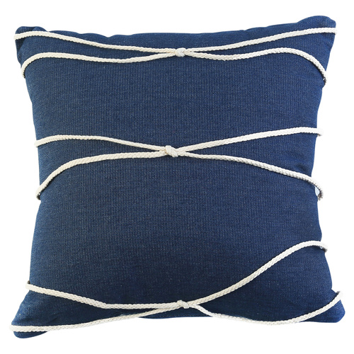 45cm Denim Blue Cushion Cover with Insert & Rope Motif Design