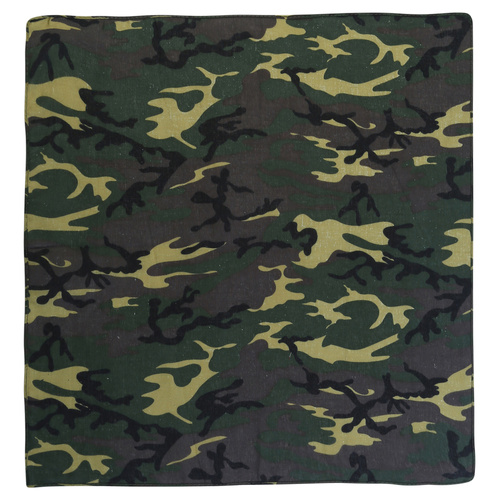 Bandana Deep Green Camouflage, Army 1pce 54cm 100% Cotton Head Wrap Scarf