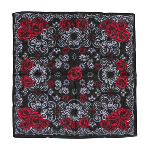 Bandana Red Roses on Black Paisley 1pce 54cm 100% Cotton Head Wrap Scarf