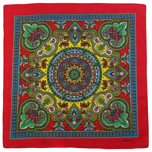 Bandana Moroccan Paisley on Red 1pce 54cm 100% Cotton Head Wrap Scarf