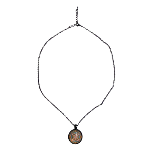 1pce Mandala Pendant Necklace Black Frame and Glass Front 2.5cm