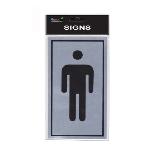 Male Toilet Sign Silver And Black Brushed Steel 15cm x 8cm Self Adhesive