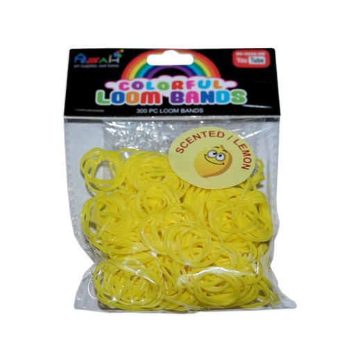 ASAH Colour Matching Lemon Yellow Scented Loom Bands 300pce with 16 S Clips - Lemon