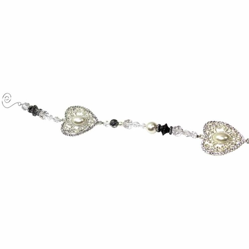 80cm Decorative Beaded Tassel with Pearls, Acryllic & Steel Heart Motif MQ079
