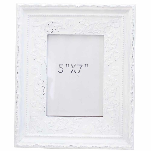 28x24cm White Wash Wooden Photo Frame Embossed Look Beach Vintage Style 5x7”