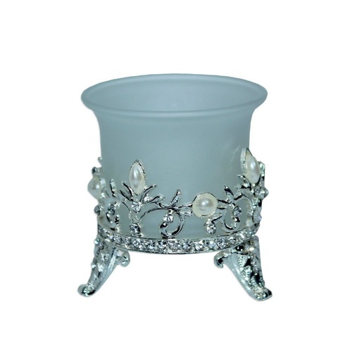 7cm Pearl Filigree Metal Silver Tea Light Candle Holder Wedding Table Centre Decor