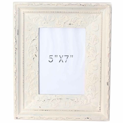 28x24cm Cream Wash Wooden Photo Frame Embossed Look Beach Vintage Style 5x7”