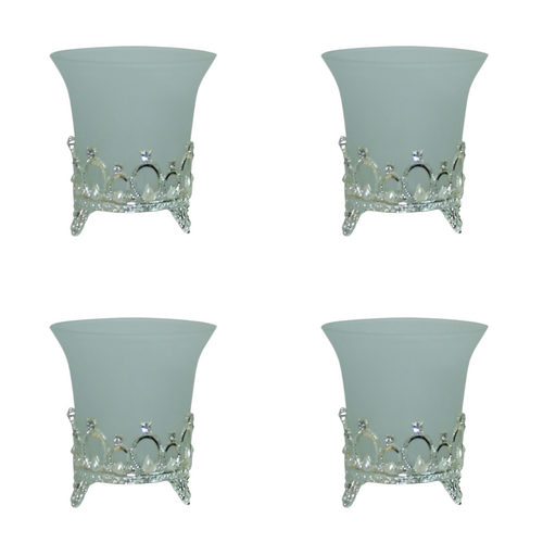 4x 9cm Wedding Tea Light Candle Holder Set Silver Glass Centre Table Decoration