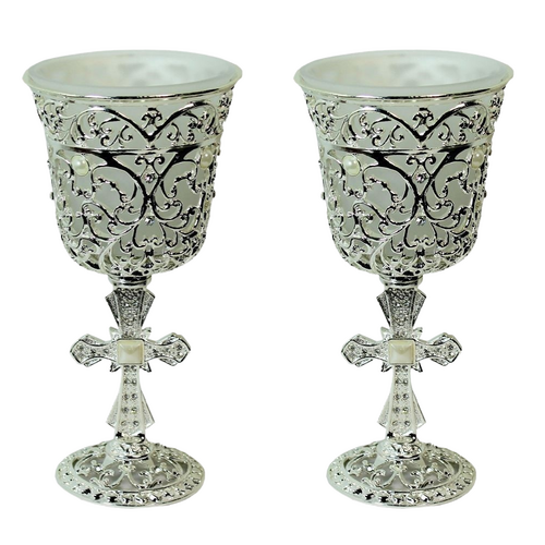 2x 18cm Wedding Tea Light Holder Goblet Design Silver Frame with Glass