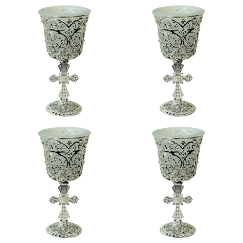 4x 18cm Wedding Tealight Holder Set Goblet Design Silver Frame with Glass