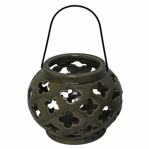 10cm Round Tea Light/Candle Holder Green Ceramic with Crackle Effect MQ-142