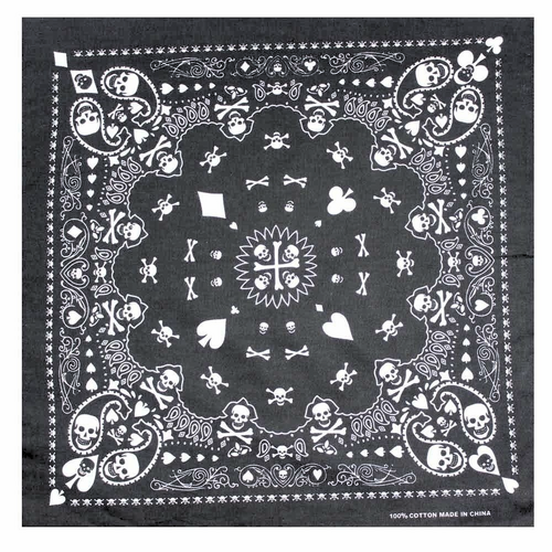 Bandana Skulls & Cross Bones on Black Paisley 54cm 100% Cotton Head Wrap Scarf