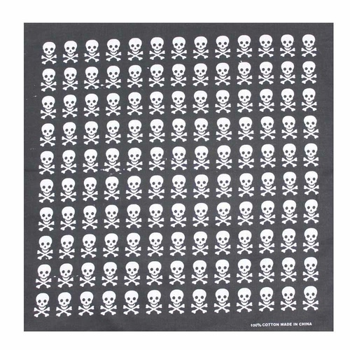 Bandana - Skull Themed Black and White Checker Board Style 100% Cotton 55x55cm
