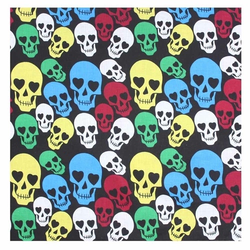 Bandana Colour Skulls on Black 1pce 54cm 100% Cotton Head Wrap Scarf