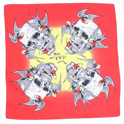 Bandana Sparrows & Skulls on Red & Yellow 1pce 54cm 100% Cotton Head Wrap Scarf